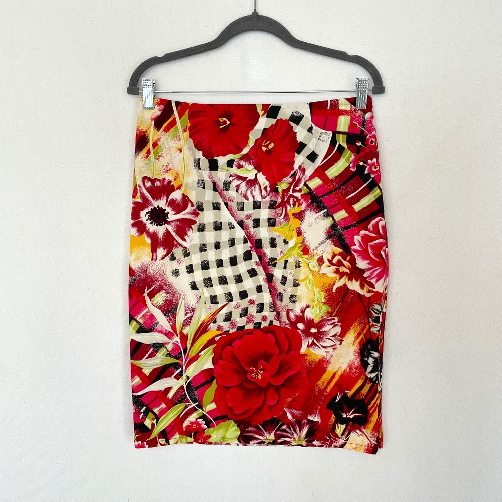 CHACOK Women's Size 2 Bold Floral Knee Length Pencil Skirt Made in France